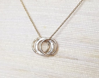 Three Hammered Circles Sterling and Gold Filled Necklace - Eternity Necklace - Everyday Necklace - Mix Metal Necklace