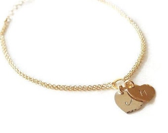 Gold Filled Two Hearts Bracelet - Personalized Sweetheart Bracelet - Personalized ID Bracelet - Bridal Shower Gift - Wedding