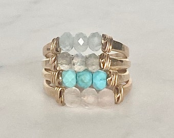 Stacking Rings - Gemstone Ring - Heavy Gauge Hammered Gold Filled Ring - Gold Ring - Stackable Rings - Wedding Band