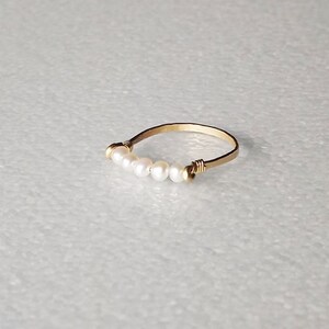 Pearl Ring June Birthstone Ring Hammered Gold Filled Freshwater Pearl Ring Stacking Rings image 2