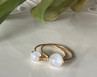 Moonstone Ring - Birthstone Ring - Moonstone Hammered Gold Filled Ring - Gold Ring - Stacking Ring
