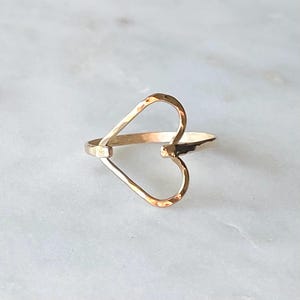 14k gold filled heart ring - Hammered Sideways Heart Ring - Gold Heart Ring - Gold Ring - Hammer Gold Fill Ring