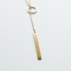 Personalized Gold Filled Hammered Bar Lariat Everyday Necklace Gold Filled Bar Long Necklace Gold Necklace image 4