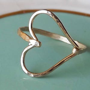 Hammered Sideways Heart Gold Filled Ring - Heart Ring - Gold Ring - Hammered Gold Filled Ring