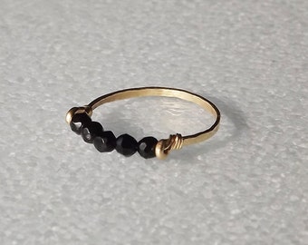 Onyx Gold Ring Hammered - Gold Filled Onyx Gemstone Ring - Gemstone Ring - Gold Ring - Stacking Rings