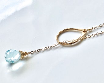 Gold Lariat - Aquamarine Necklace - Everyday Necklace - Gold Filled Gemstone Necklace - Gold Necklace