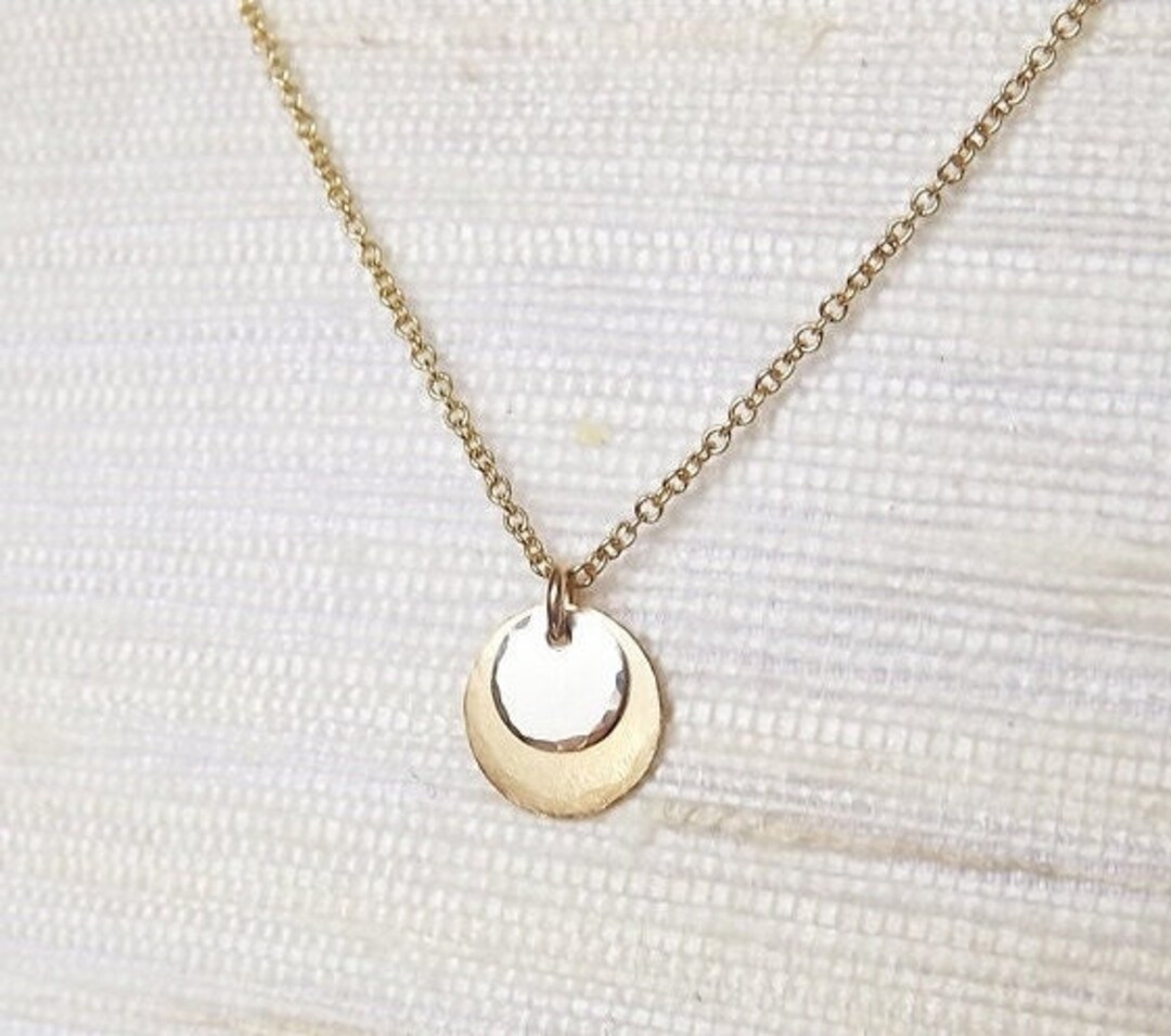 Hammered Sterling and Gold Filled Disc Charm Necklace - Etsy