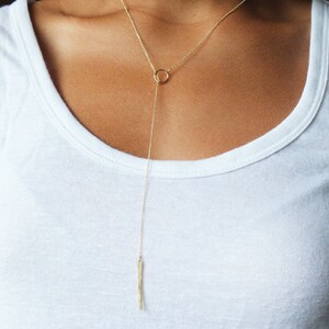 Personalized Gold Filled Hammered Bar Lariat Everyday Necklace Gold Filled Bar Long Necklace Gold Necklace image 3