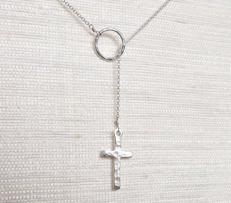 Sterling Hammered Cross Lariat Silver Necklace Everyday - Etsy