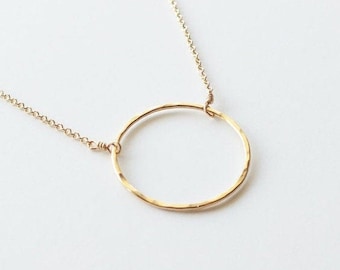 Layering Necklace - Large Circle Sterling and Gold Filled Pendant Necklace - Eternity Necklace - Two Toned Necklace - Mix Metal Neck