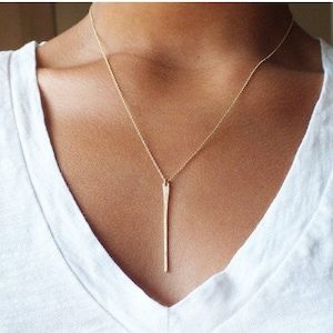 Layering Necklace Long Gold Filled Bar Necklace Gold Tapered Bar Necklace Gold Filled Necklace Delicate Gold Necklace image 1