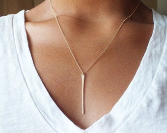 Layering Necklace - Long Gold Filled Bar Necklace - Gold Tapered Bar Necklace - Gold Filled Necklace - Delicate Gold Necklace