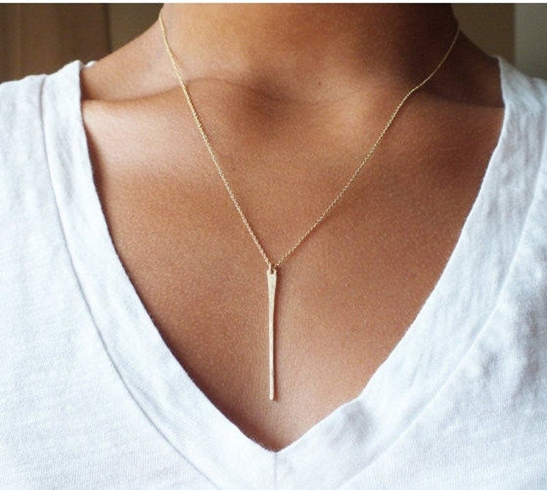 Layering Necklace Long Gold Filled Bar Necklace Gold Tapered Bar Necklace Gold Filled Necklace Delicate Gold Necklace image 1