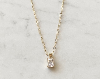CZ Emerald Cut Necklace - CZ Necklace - Bar Necklace - Gold Necklace - Spiritual Necklace - Intention Jewelry