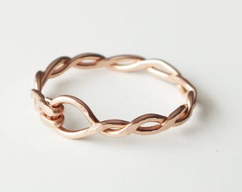 Hammered Braided Rose Gold Filled Ring - Rose Gold Ring - Stacking Rings - Twisted Rose Gold Ring