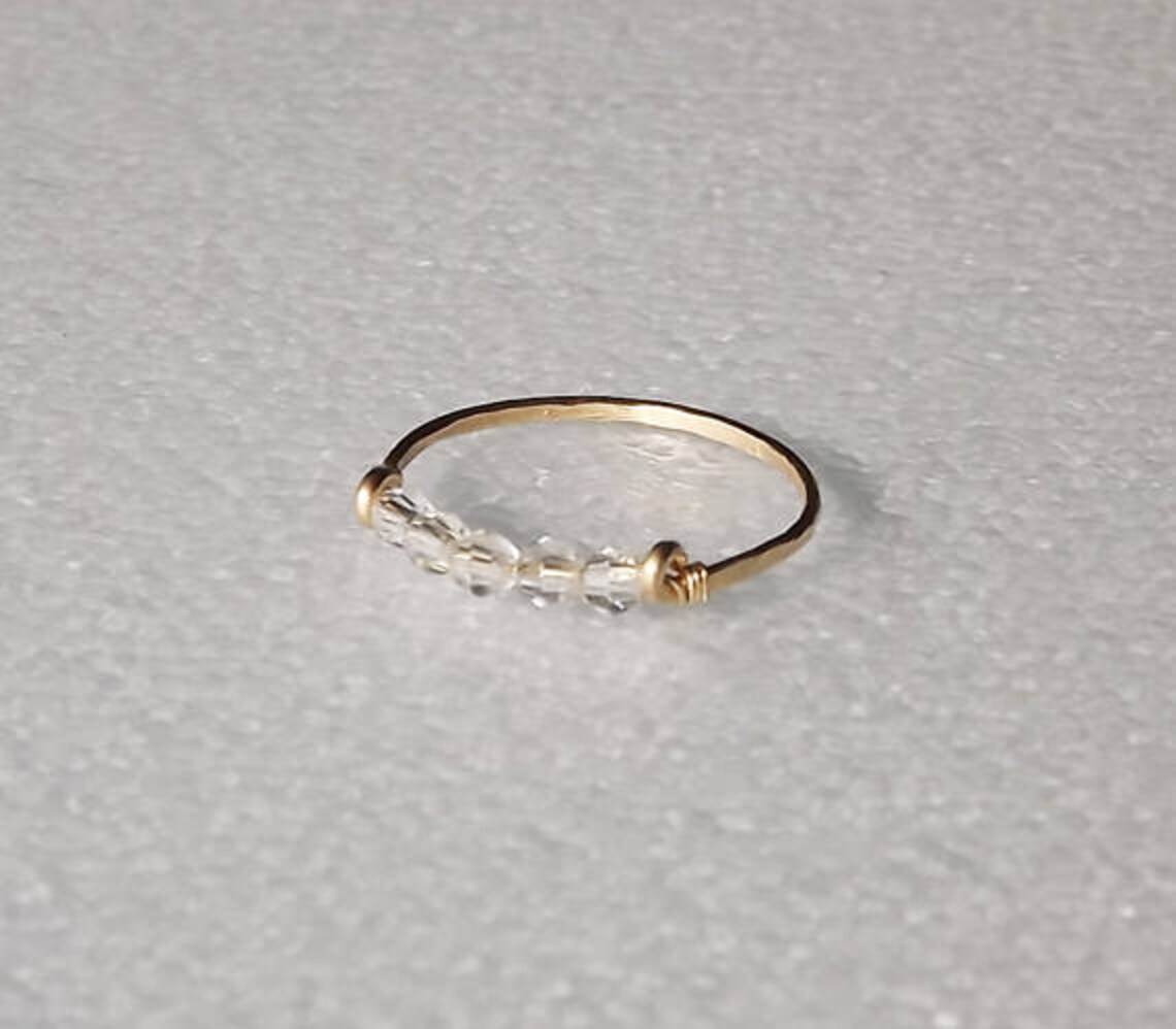 Hammered Gold Filled Swarovski Champagne Crystal Gemstack Ring Etsy