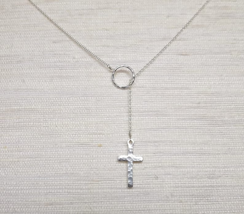 Sterling Hammered Cross Lariat Silver Necklace Everyday - Etsy
