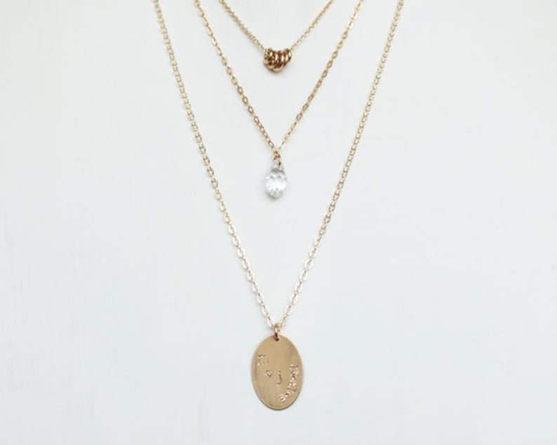 Customized Necklaces Personalized Layered Necklaces Oval Disc Necklace Delicate Gold Necklaces Triple Strand Layered Set