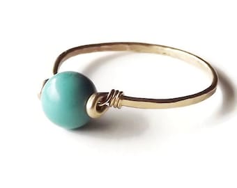 Turquoise Stacking Gold Ring - Gemstone Ring - Gold Ring - Stacking Rings - Birthstone Ring