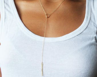 Long Lariat - Long Gold Filled Bar Lariat - Gold Filled Bar Necklace - Long Gold Necklace