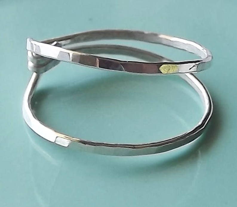 Hammered Asymmetrical Sterling Hug Ring Silver Ring Sterling Band Stacking Rings image 1