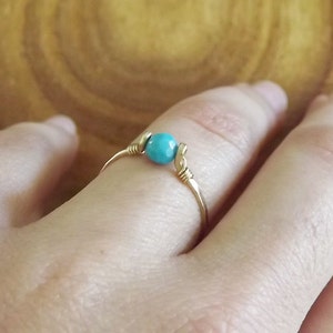 Hammered Sterling Ring With Tiny Turquoise Bead Sterling Band Stacking Rings BIRTHSTONE Ring image 3