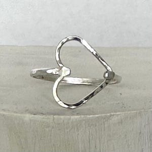 Hammered Sideways Heart Sterling Ring - Heart Ring - Sterling Ring - Silver Heart Ring