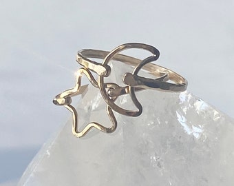 Gold Dainty Ring - Moon and Star Ring Set - Celestial Rings - Gold Star Ring - Gold Moon Ring - Gifts For Her