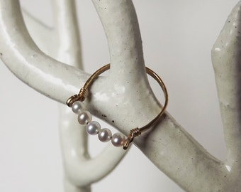 14k Gold Filled  Pearl  Stacking Ring - Dainty Pearl Ring - Stacking Rings