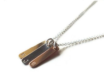 Personalized Triple Bar Necklace - Sterling Rose and Yellow Gold Filled Triple Bar Necklace - Initial Necklace