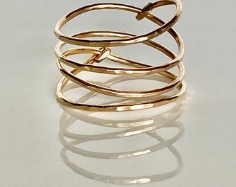 Gold Coil Ring - Hammered Gold Filled Spring Ring - Gold Ring - Wrap Ring - Stacking Rings