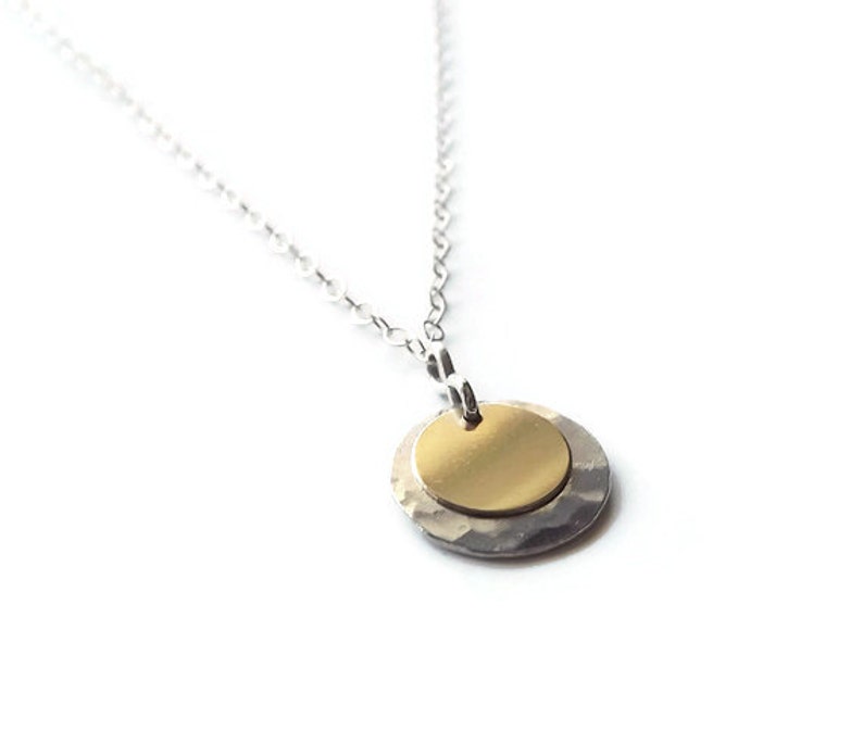 Sterling and Gold Filled Hammered Disc Necklace Two Toned Etsy