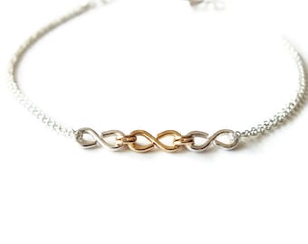 Gold Filled and Sterling Infinity Bracelet - Triple Infinity Bracelet - Everyday Bracelet - Wedding Jewelry - Two Toned