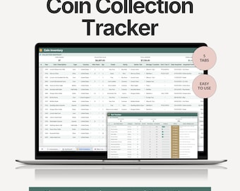 Foglio di calcolo per tenere traccia della collezione di monete, inventario e registro del valore delle monete, modello per collezionisti di monete, lista dei desideri + tracker delle serie (Fogli Google)