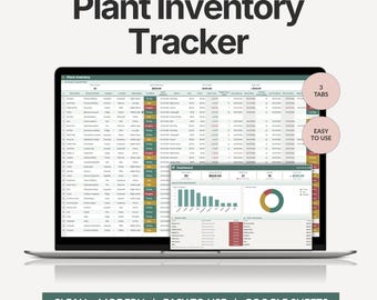 Foglio di calcolo per tenere traccia dell'inventario delle piante, monitoraggio della cura delle piante d'appartamento, diario delle annaffiature, registro del giardino esterno (Fogli Google)