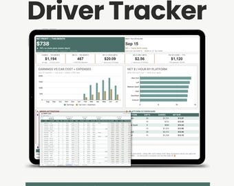 Strumento di monitoraggio per autisti, registro chilometrico e guadagni, modello per consegne DoorDash, Uber e Lyft, foglio di calcolo per servizi di ridesharing (Fogli Google)