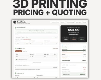 Calcolatore di prezzi e strumento per preventivi di stampa 3D, strumento per costi e profitti di stampa 3D, importazione GCODE, filamento e resina (download immediato)