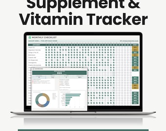Puede incluir: Una pantalla de portátil que muestra un rastreador de suplementos y vitaminas de Prospera Lab. La interfaz incluye una lista de control mensual con una cuadrícula de seguimiento, barras de porcentaje, un gráfico circular y un gráfico de barras.
