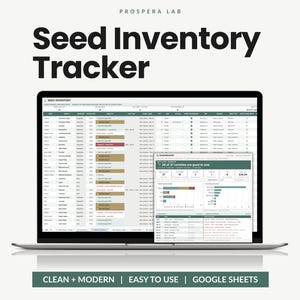 Fröinventeringsspårare, kalkylblad för fröorganisering, groningslogg, planteringsplanerare för trädgårdar (Google Sheets)