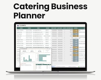 Pianificatore aziendale per catering, foglio di calcolo per catering, calcolatore di costi per preventivi e ricette, modello per eventi gastronomici (Fogli Google)