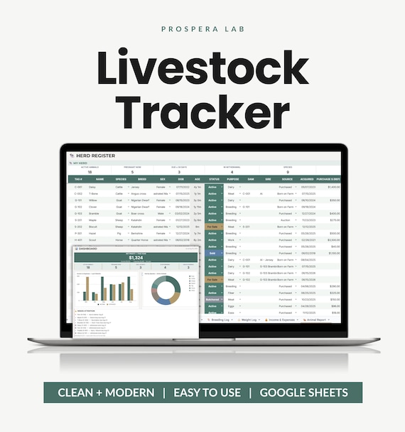 Livestock Record Keeping Tracker, Cattle Goat Sheep Herd Management, Breeding Due Dates, Health & Expense Spreadsheet (Google Sheets)