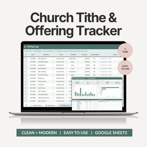 Church Tithe & Offering Tracker, Tithing Log Spreadsheet, Church Donation + Ministry Donor Template (Google Sheets)