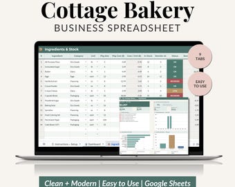 Cottage Bakery Business Spreadsheet, Bakery Inventory, Sales & Profit Tracker, Home Bakery Template (Google Sheets)
