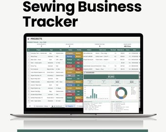 Foglio di calcolo per la pianificazione del cucito, strumento per tenere traccia dell'inventario delle scorte di tessuto, strumento per monitorare l'attività di cucito, calcolatore dei prezzi, organizzatore di modelli (Fogli Google)