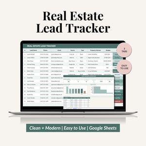 Real Estate Lead Tracker Spreadsheet, CRM for Realtors, Client Follow-Up & Sales Pipeline Management (Google Sheets)