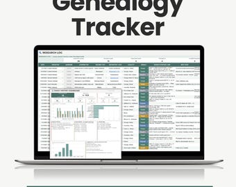 Strumento per la ricerca genealogica, organizzatore di storia familiare, registro di ricerca degli antenati e strumento di tracciamento delle corrispondenze del DNA, modello di albero genealogico (Fogli Google)