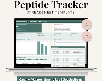 Peptide Tracker Spreadsheet, Injection Log, Dose Calculator & Cycle Planner, Peptide Protocol Tracker (Google Sheets)