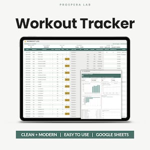 Träningsspårare, kalkylblad för gymlogg, PR-spårare, tyngdlyftningslogg, fitnessplanerare (Google Sheets)