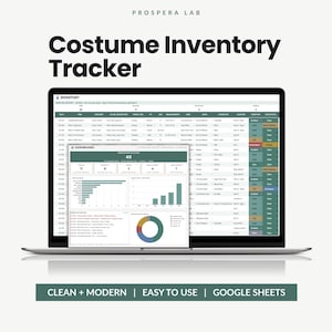 Spårning av kostyminventering, logg för teatergarderob, kalkylblad för kostym-cosplay och dansstudiogarderob (Google Sheets)