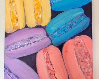 Vibrant Macaron Painting: Colorful French Pastry Art, Bold Brushstrokes, Playful Confectionery Treats